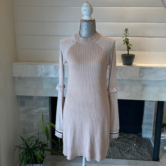 Free People Zou Bizou Bell Sleeve Ribbed Knit Tan Dress Size Small - Picture 6 of 12